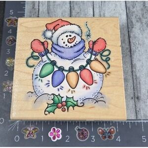 Stampendous Snow Lights Snowman Christmas W020 Rubber Stamp Wood #A13